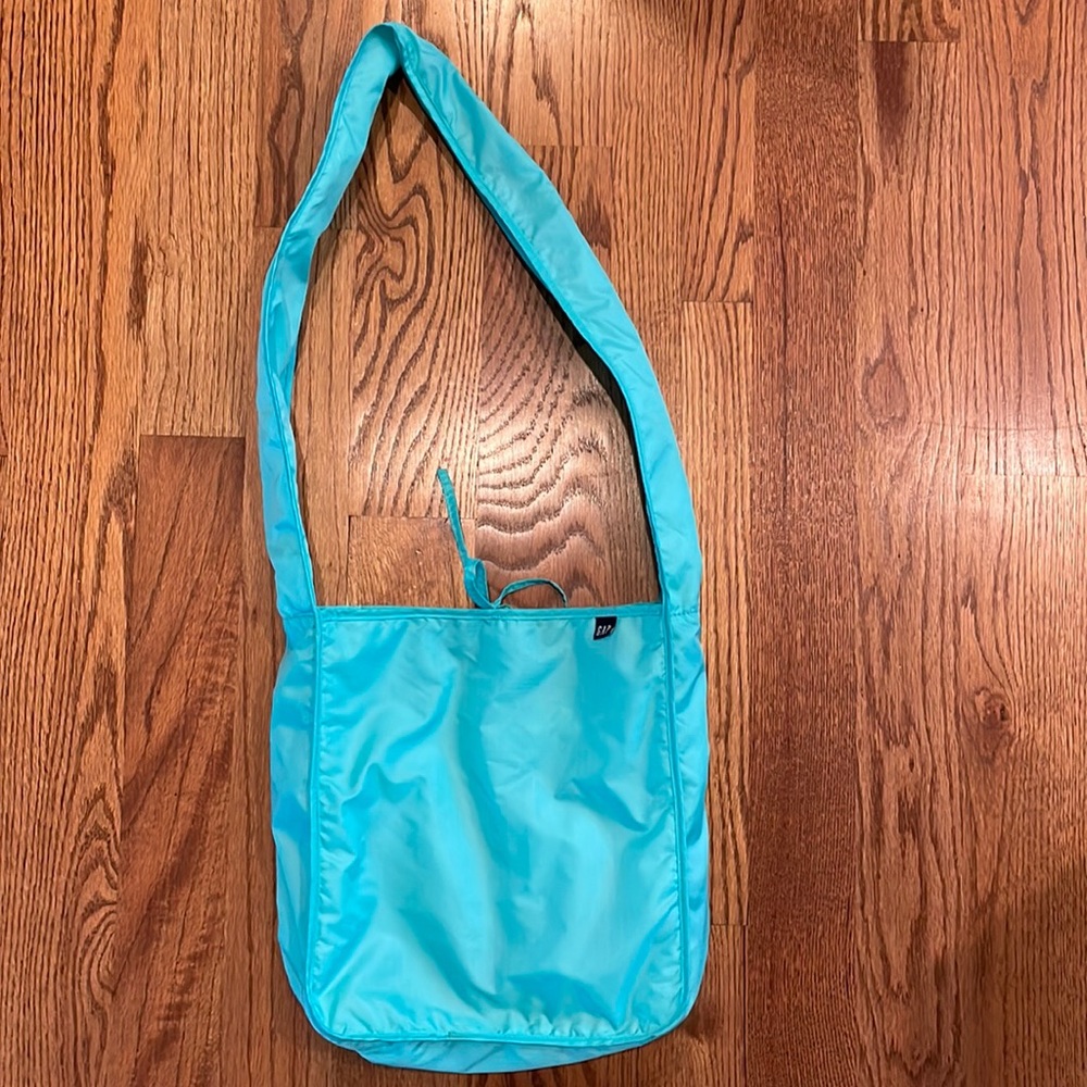 Y2K Gap aqua green puffy nylon satchel bag